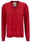SEMICOUTURE 'NIKITA' RED PULLOVER WITH V NECKLINE AND RIBBED TRIM IN WOOL WOMAN
