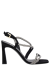 POLLINI 'BLING BLING' BLACK SANDALS WITH RHINESTONE DETAIL IN SUEDE WOMAN
