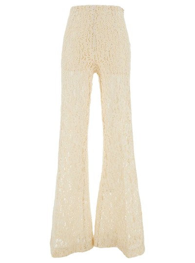 TWINSET CREAM WHITE HIGH-WAISTED PANTS IN LACE WOMAN