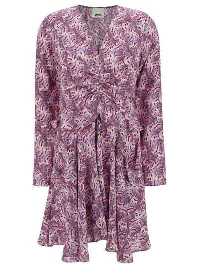 ISABEL MARANT MINI PINK DRESS WITH ALL-OVER GRAPHIC PRINT IN STRETCH SILK WOMAN