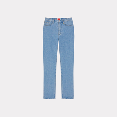 Kenzo 'year Of The Dragon' Cropped Embroidered Asagao Jeans Stone Bleached Blue Denim