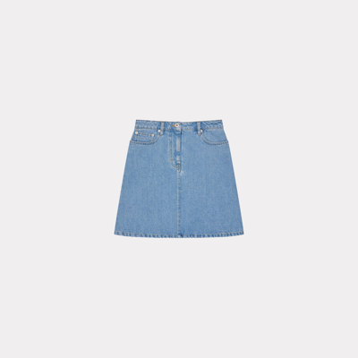 Kenzo 'year Of The Dragon' Embroidered Japanese Denim Miniskirt Stone Bleached Blue In Stone Bleached Blue Denim
