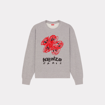 Kenzo Drawn Varsity Cotton Sweatshirt In Grey