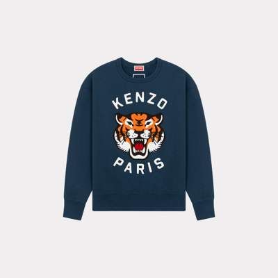 Kenzo Lucky Tiger Unisex Embroidered Oversized Sweatshirt In Bleu Nuit