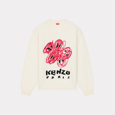 Kenzo Drawn-embroidered Wool Jumper In Off White