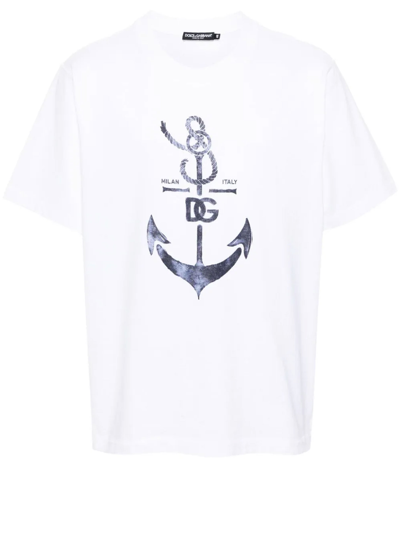 Dolce & Gabbana Oversized White T-shirt With Branded Anchor Print In Cotton Man