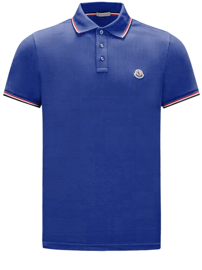 Moncler Cotton Polo Shirt With Logo In Light Blue