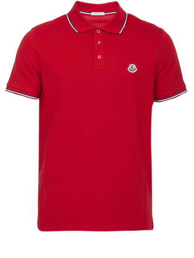 Moncler Cotton Polo Shirt With Logo In Red