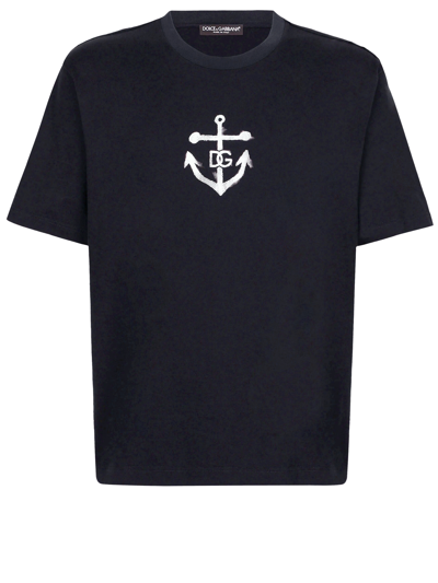 Dolce & Gabbana Short-sleeved Marina-print T-shirt In Dark Blue