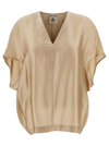 SEMICOUTURE GABRIELLE BEIGE BLOUSE SHIRT WITH V NECKLINE IN SILK BLEND WOMAN