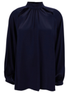 SEMICOUTURE JAZMIN BLUE BLOUSE WITH CUT-OUT IN ACETATE AND SILK WOMAN