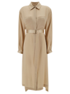 SEMICOUTURE PHILIPA LONG CHAMPAGNE CHEMISIER DRESS WITH BELT IN ACETATE AND SILK BLEND WOMAN