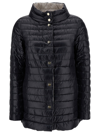 Herno Black Down Jacket With Snap Buttoned High Neck In Multicolor