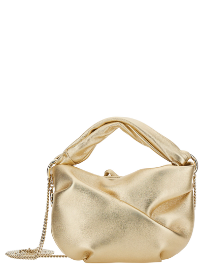 Jimmy Choo Bonny Gold-colored Handbag With Braided Handle In Metallic Leather Woman In Grey