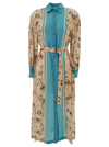 SEMICOUTURE LONG BEIGE AND LIGHT BLUE CHEMISIER DRESS WITH FLOREAL PRINT AND BELT IN VISCOSE WOMAN