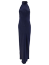 SEMICOUTURE ELISHA LONG BLUE DRESS WITH HALTERNECK IN ACETATE AND SILK BLEND WOMAN