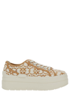 PINKO WHITE AND GOLD PLATFORM trainers WITH LOVE BIRDS MONOGRAM IN CANVAS WOMAN