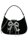 SELF-PORTRAIT BLACK HOBO BAG WITH SWAROWSKI BOW DETAIL IN GLOSSY LEATHER WOMAN