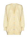 Alessandra Rich Knitted Mohair Long Cardigan W/ Crystals In Pale Yellow