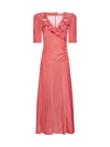 Alessandra Rich Polka-dot Silk Midi Dress In Coral-white