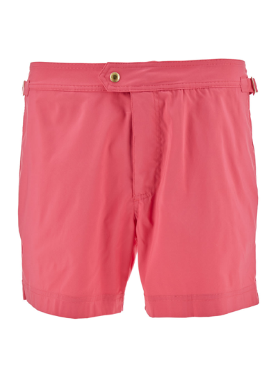 Tom Ford Salmon Pink Swim Shorts With Branded Button In Nylon Man In Fuxia