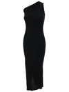RICK OWENS ATHENA LONG BLACK RIBBED ONE SHOULDER DRESS IN WOOL WOMAN