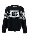 Dolce & Gabbana Black Crewneck Sweater With Dg Motif In Wool Blend Man In Black