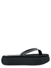 OSOI BOAT BLACK FLIP FLOPS WITH CHUNKY SOLE IN LEATHER WOMAN