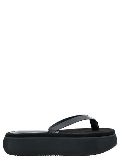 OSOI BOAT BLACK FLIP FLOPS WITH CHUNKY SOLE IN LEATHER WOMAN