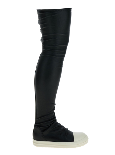 Rick Owens Black Knee-high Sneakers With Platform In Leather Woman