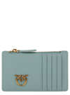 PINKO AIRONE LIGHT BLUE CARD-HOLDER WITH LOGO PATCH IN LEATHER WOMAN