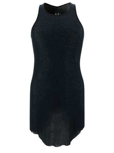 RICK OWENS BLACK TANK TOP WITH CURVED HEM IN COTTON MAN