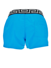 VERSACE LIGHT BLUE SWIM SHORTS WITH GRECA BRANDED BAND IN TECH FABRIC MAN