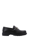 Ferragamo Black Leather Loafers With Gancini Ornament In Black