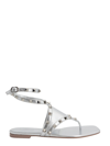 Valentino Rockstud Laminated Leather Sandals In Silver