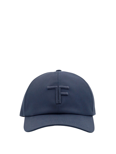 Tom Ford Embroidered Canvas And Leather Cap In Blue