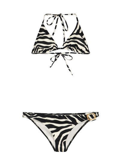 Tom Ford Zebra-print Buckle Triangle Bikini Set In White