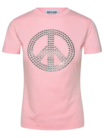 M05ch1n0 Jeans Jeans Peace Sign-motif Crewneck T-shirt In Pink