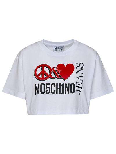 M05ch1n0 Jeans Jeans Logo Printed Cropped T-shirt In Bianco