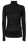 Msgm Glittery Gathered High-neck Metallic T-shirt In Black