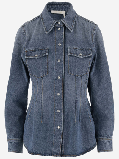 Chloé Cotton Blend Denim Shirt In Blue