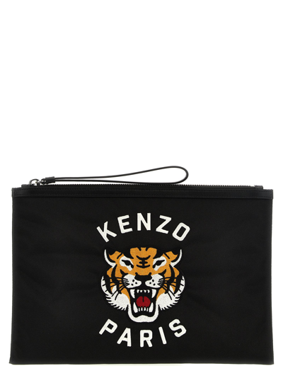 Kenzo Tiger-head-motif Clutch Bag In Black