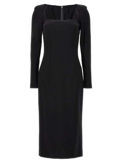 Dolce & Gabbana Milan Stitch Off-shoulder Midi Dress In Black