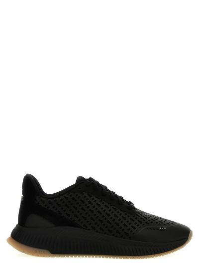 Hugo Boss Logo Leather Trainers In Black