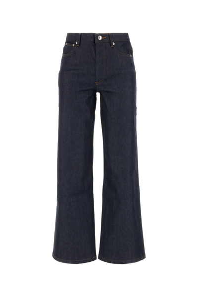 Apc Blue Denim Elisabeth Wide-leg Jeans In Black Washed