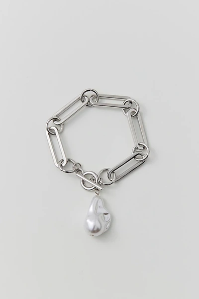 Urban Outfitters Modern Chain & Pearl Toggle Bracelet In Silver, Women's At  In White
