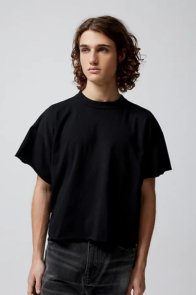 Urban Renewal Remade Boxy Cropped Raw Cut Tee In Black, Men's At Urban Outfitters