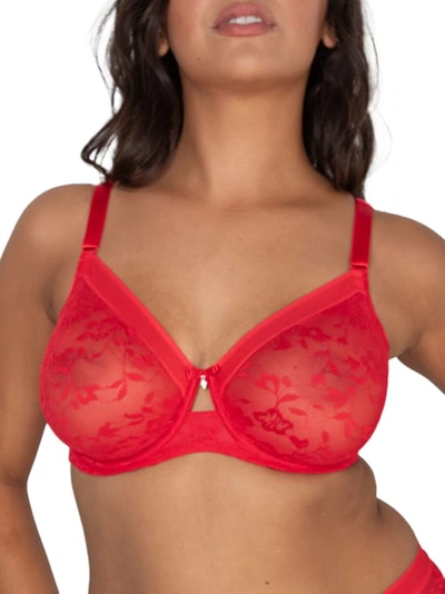 Curvy Couture No Show Lace Bra In Diva Red