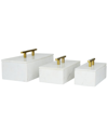 Peyton Lane Set Of 3 White Marble Box With Gold Handle In White