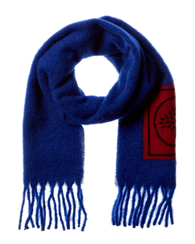 Mulberry Logo Patch Solid Alpaca, Mohair & Wool-blend Scarf In Blue